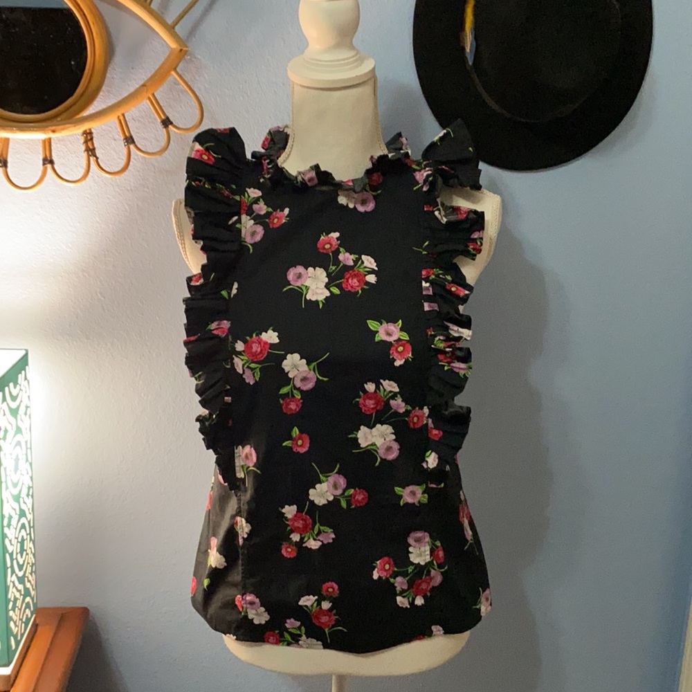 EXPRESS Black Ruffle Sleeveless Top - Floral Size Small - Picture 1 of 9